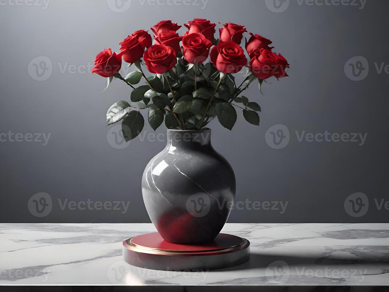 Red rose in a simple elegant gray marble vase photo