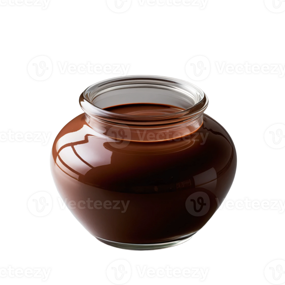 Glass jar with liquid chocolate isolated on transparent background png