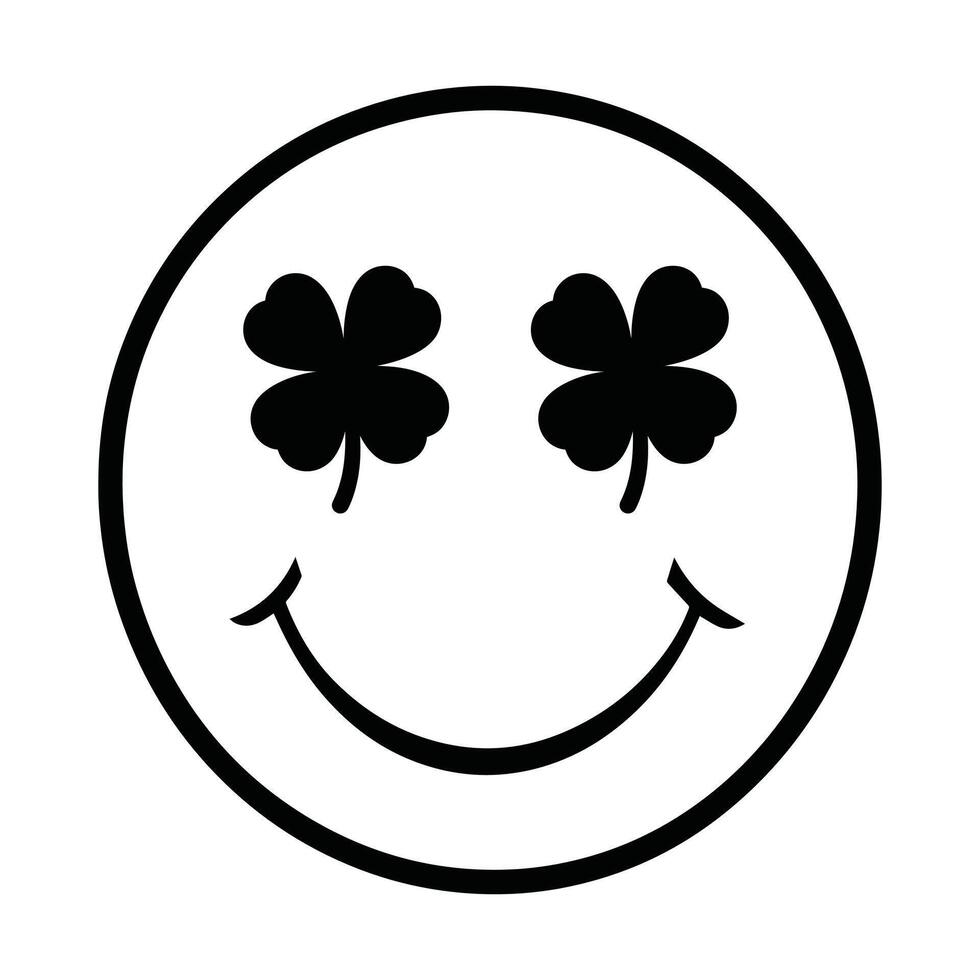 A black and white smiley face with four clover leaves vector