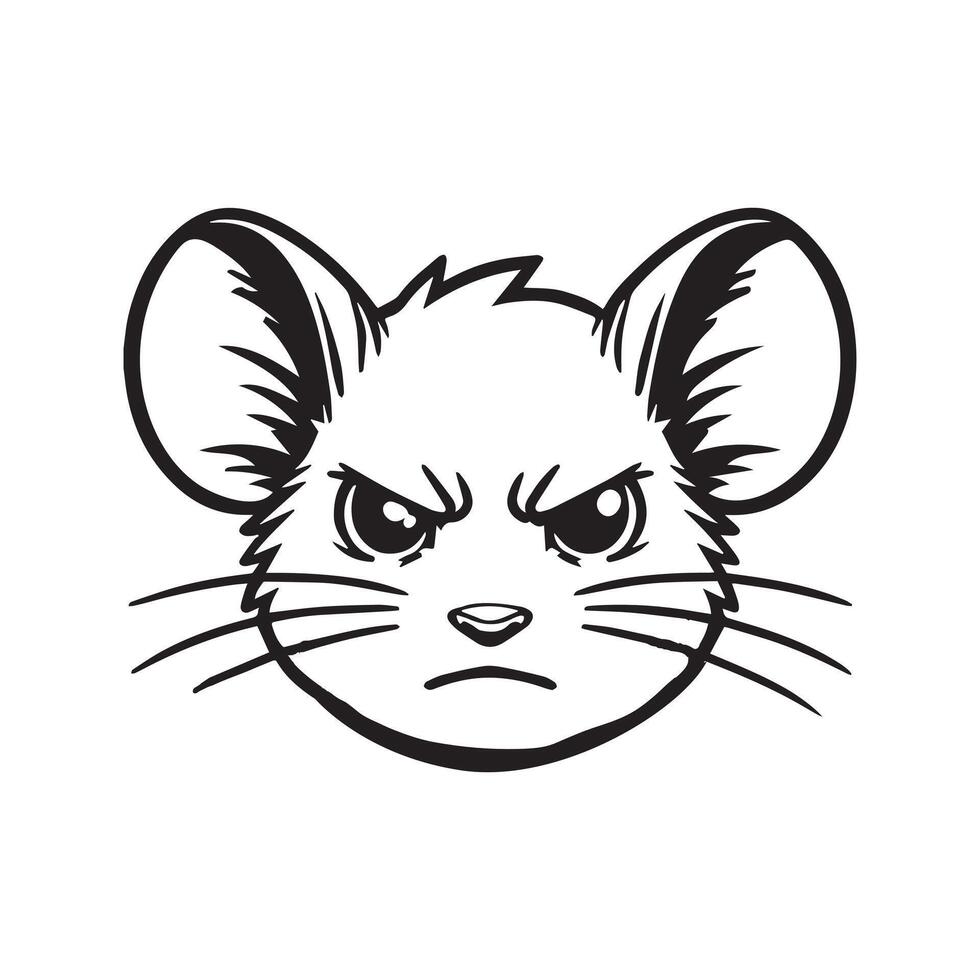 A black and white drawing of a mouse head vector