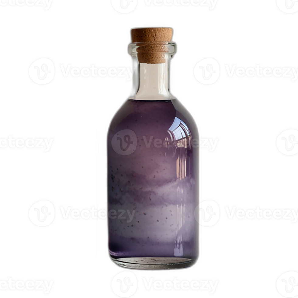 A row of glass bottles, each filled with a unique type of fresh color syrup in transparent background png