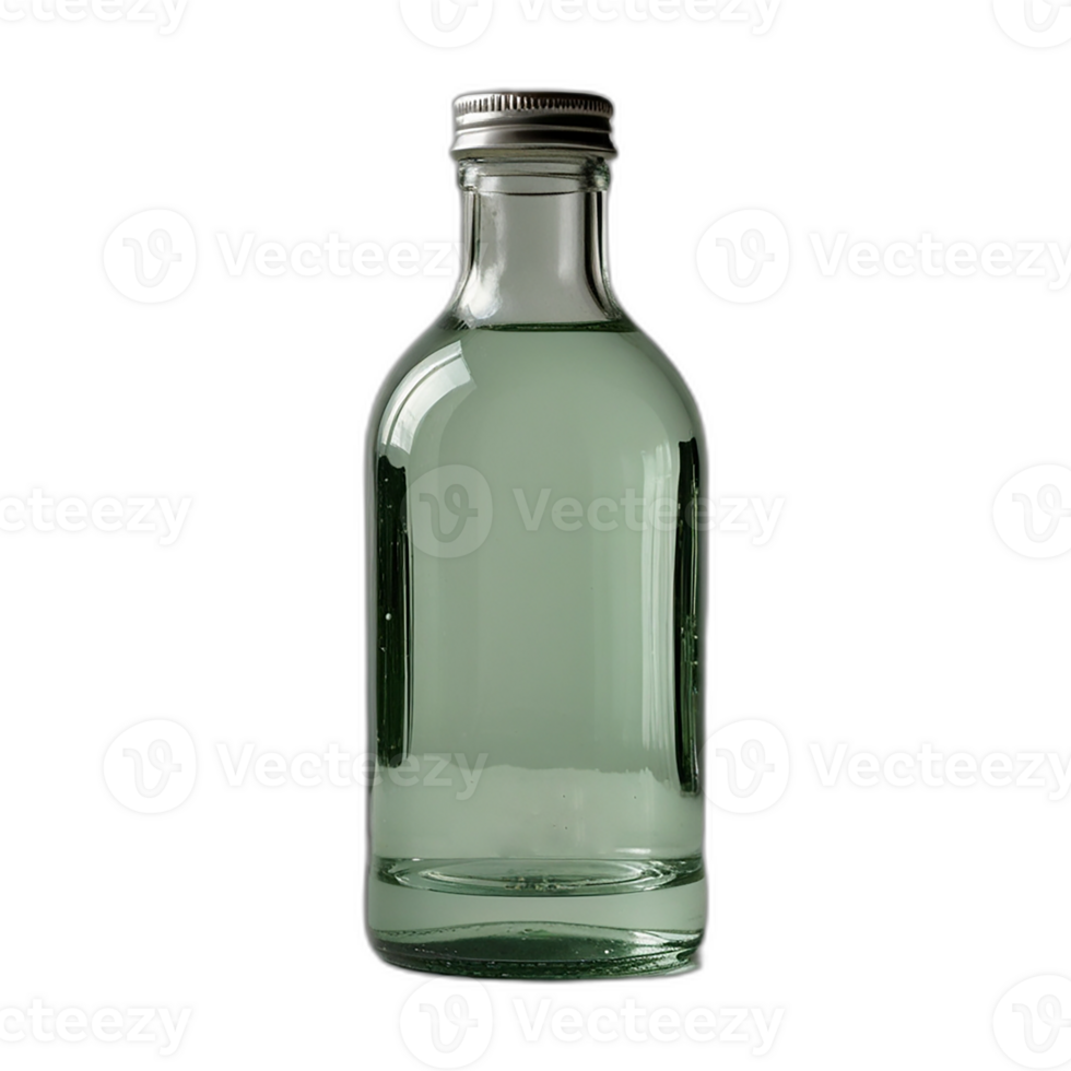 A bottle filled with green color watery syrup in transparent background png