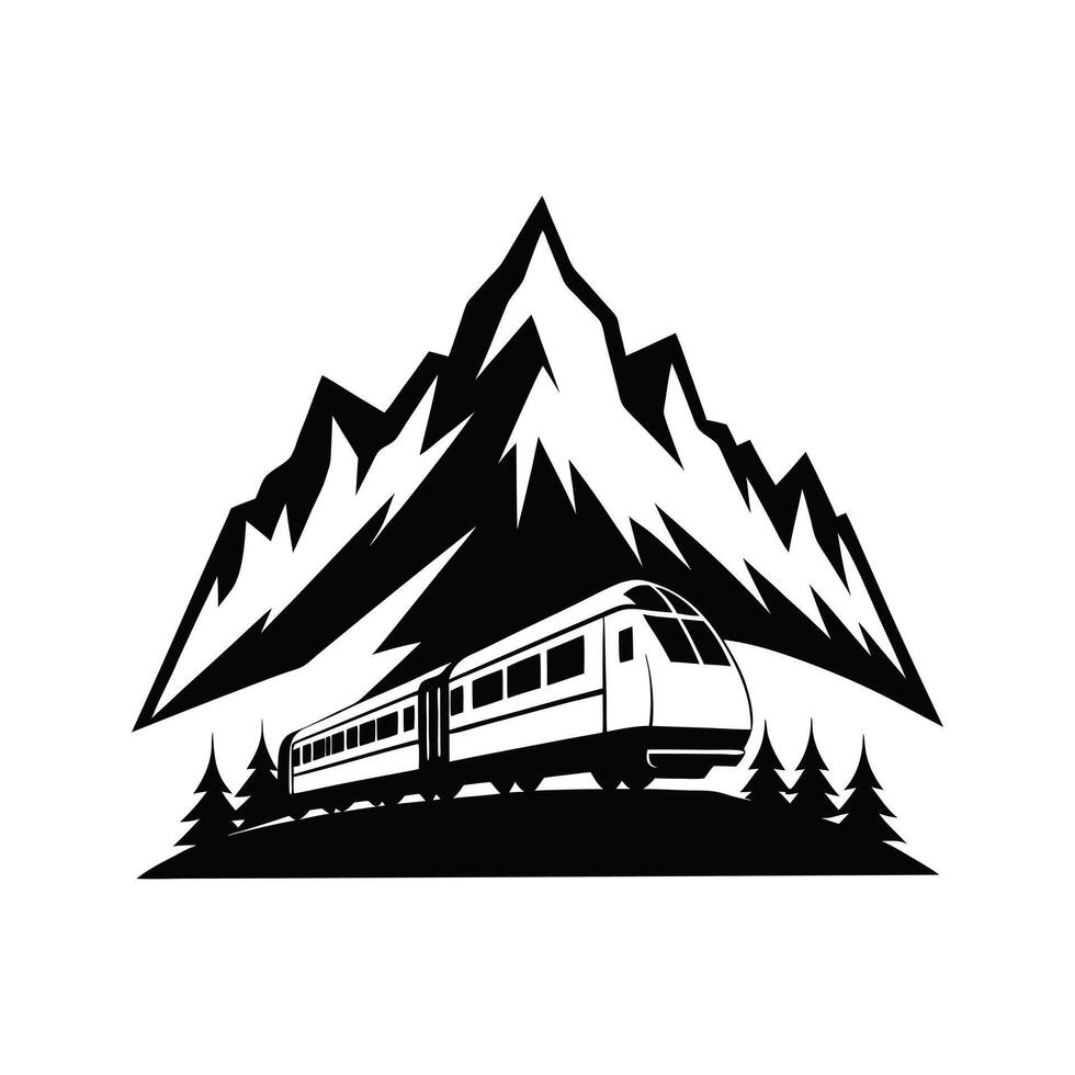 Dynamic Train Scene Silhouette - Train Illustration Clipart vector