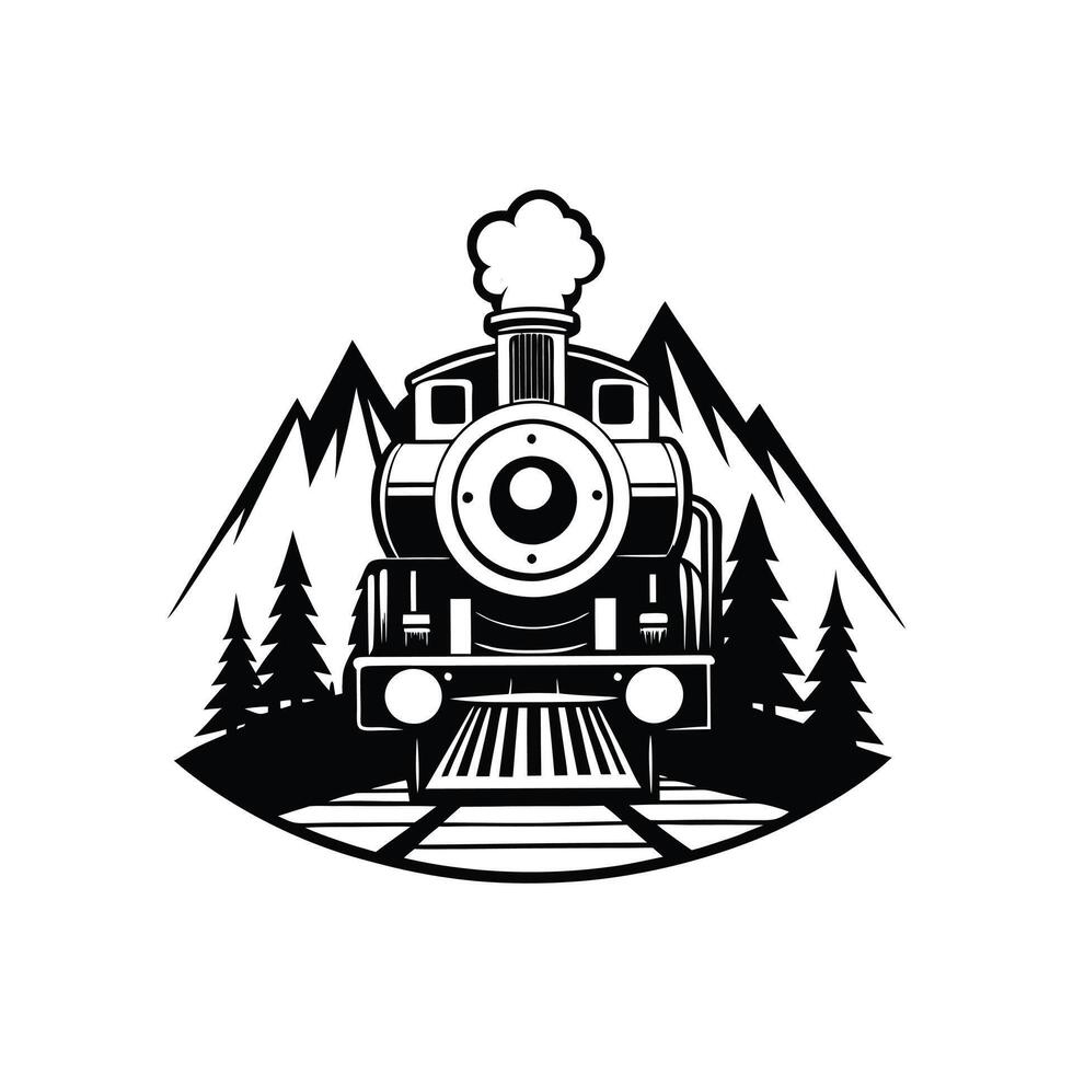 Vintage Train Scene Silhouette vector