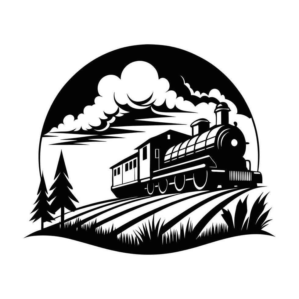 Scenic Train Scene Clipart - Silhouette of a Train vector