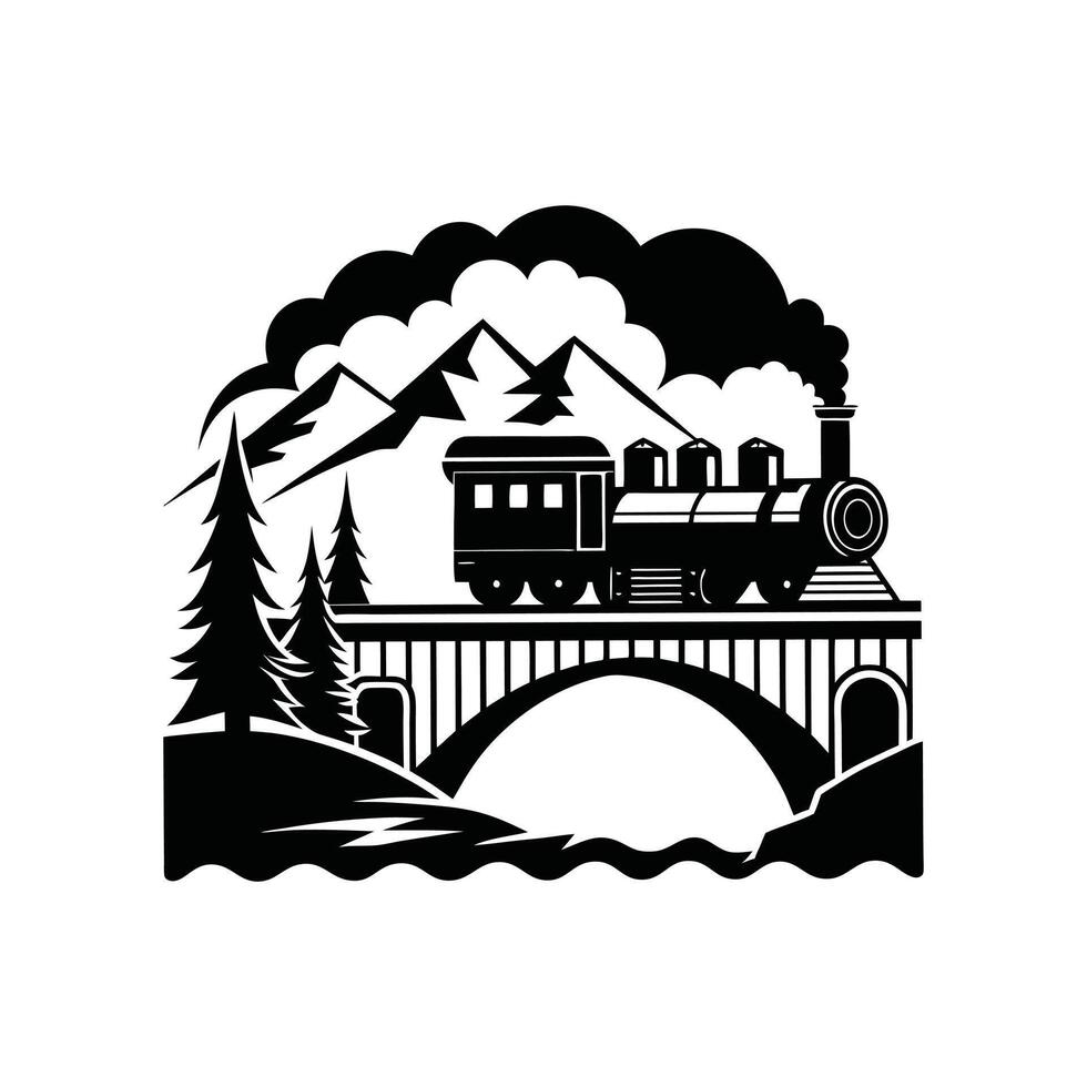 Silhouette Train Clipart - Design of a Train Scene vector