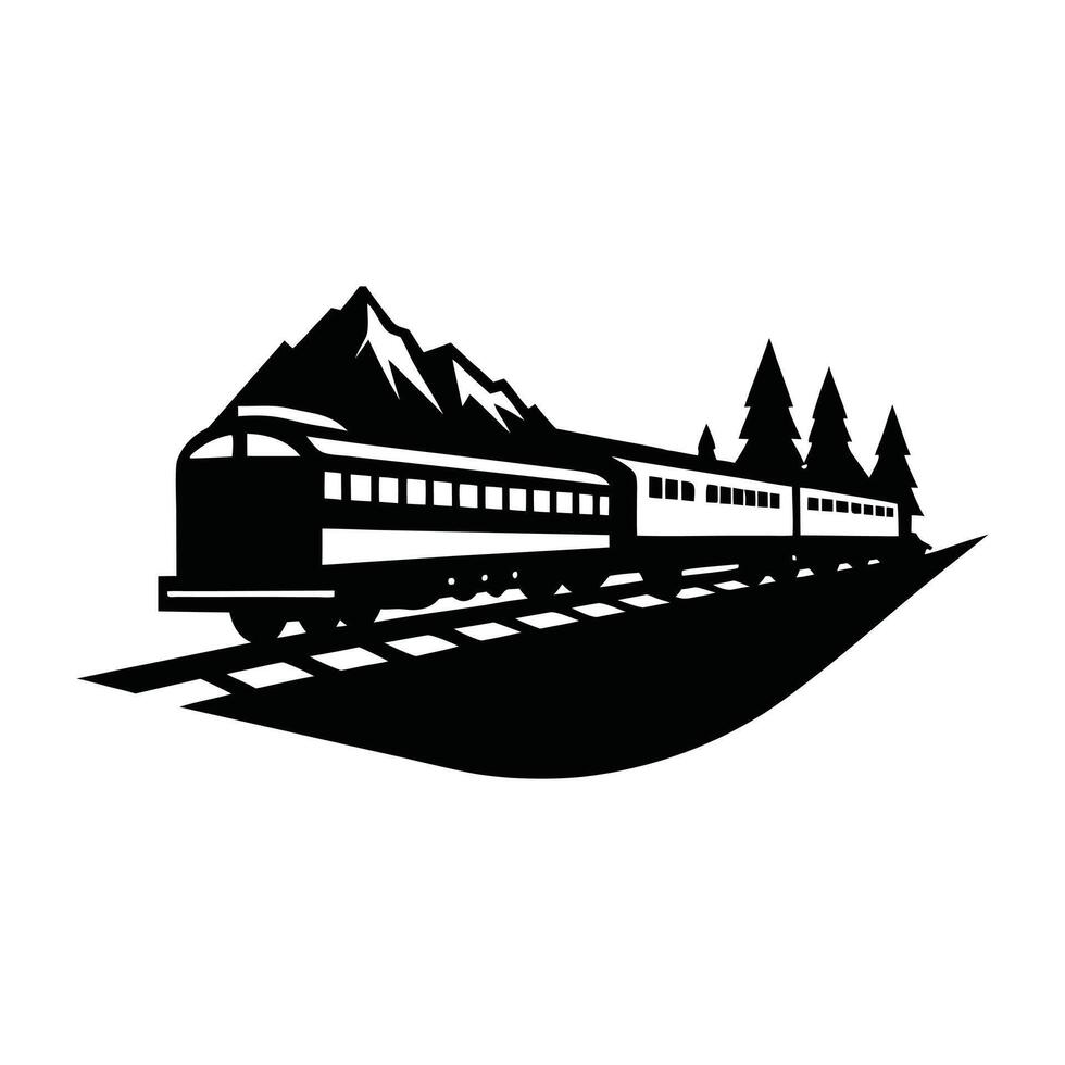 Train Scene Illustration - Silhouette Clipart Design vector