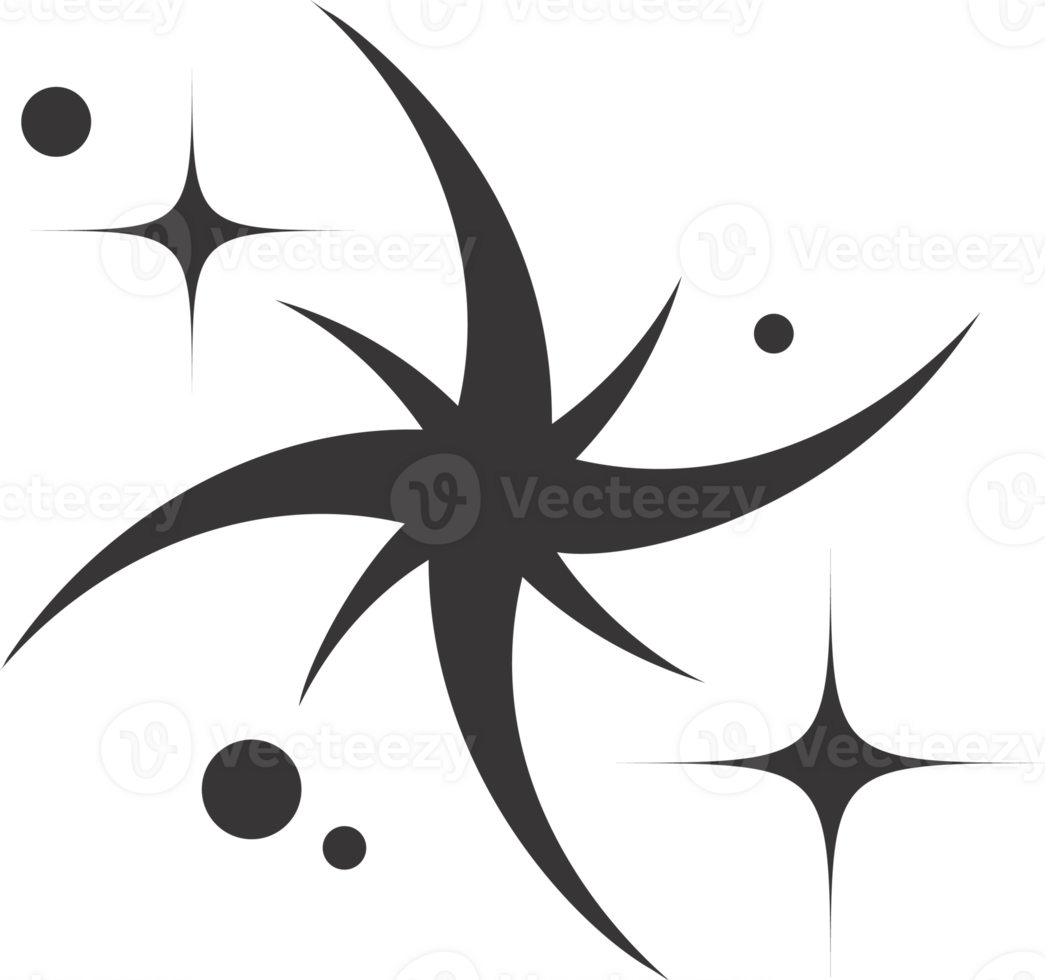 Star icon. Bling and sparkle shapes. Retro Y2K graphic design elements. Vintage twinkle starburst. Abstract simple 70s black Christmas symbol png