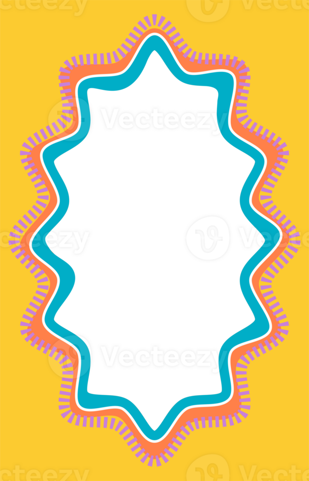 Wavy scallop border shape. Rectangle fun psychedelic hand drawn frame. Doodle cute design for text photo and picture. Groovy child template. Y2K decorative blank. png