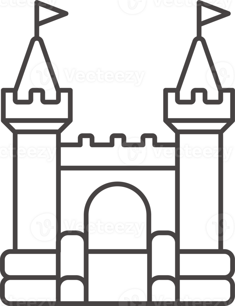 Bouncy castle icon. Inflatable house trampoline with slide for jumping. Playground outline pictogram for kids zone amusement park and summer party. Inflated elastic equipment png