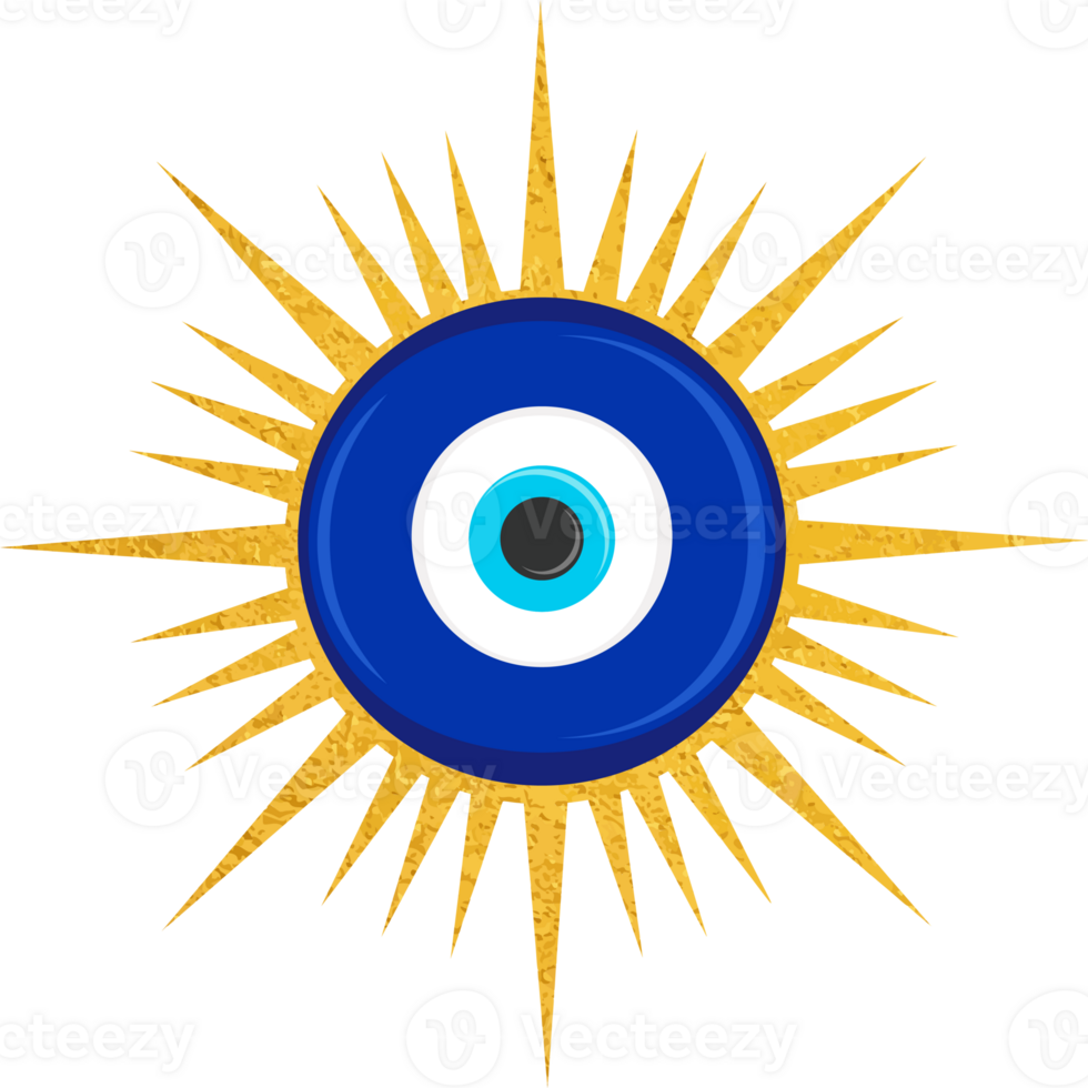 Evil eye blue Turkish symbol. Magic nazar bead. Greece and Turkish amulet esoteric design for luck and protection with golden frame png