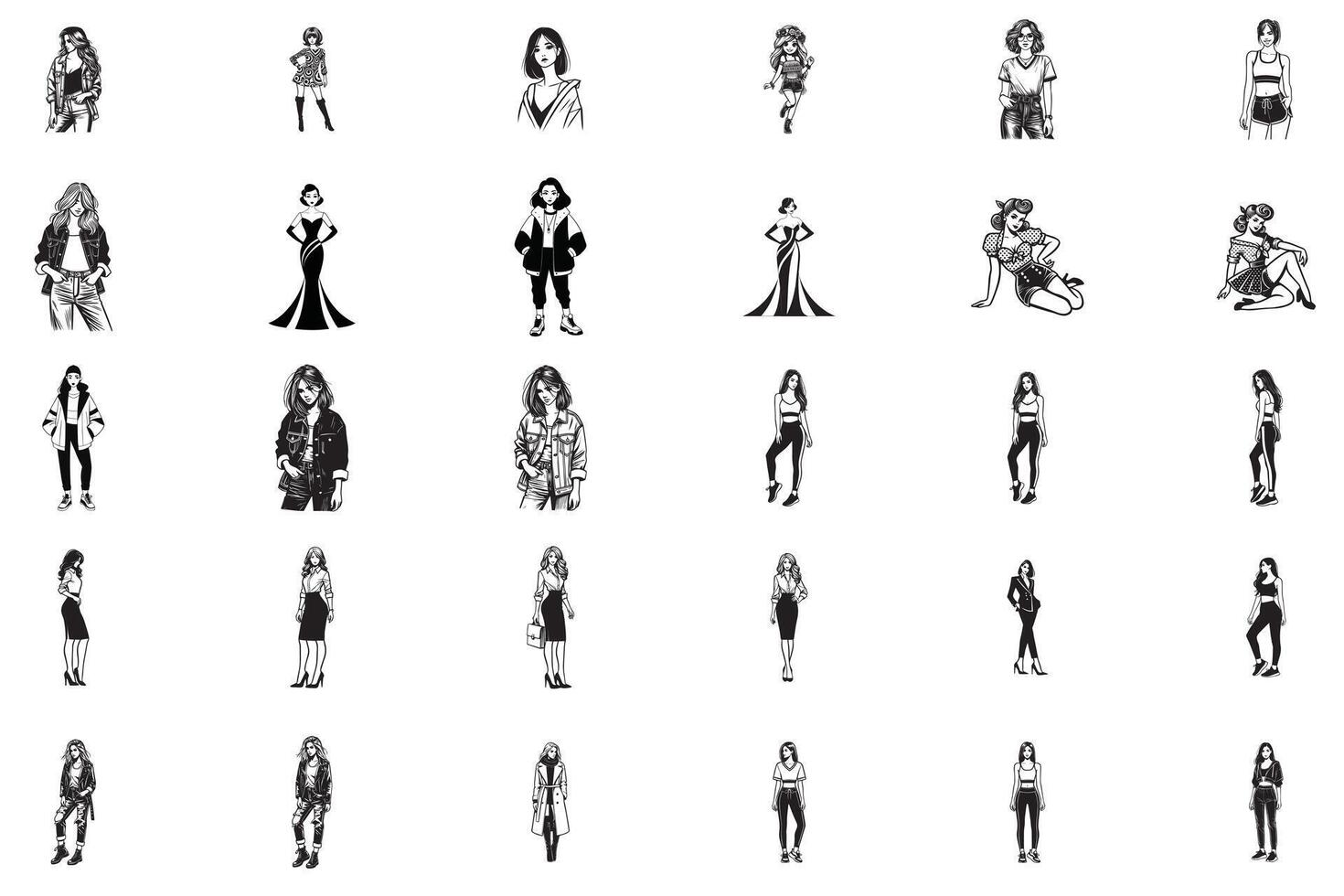 Collection of Fashion Woman illustration Vector- Cute Girl Clipart Design Set vector