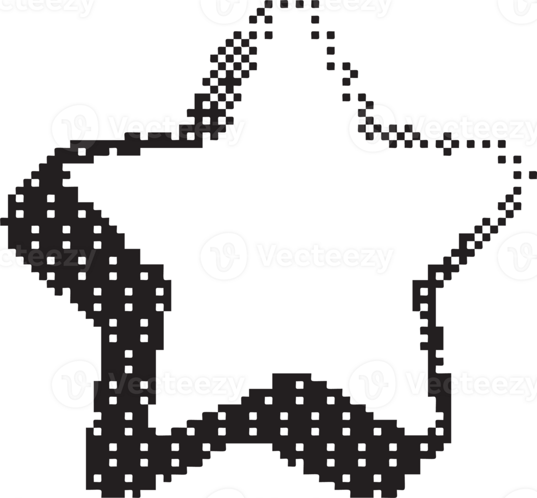 Bitmap pattern star shape. Halftone gradient element. Y2k graphic abstract icon. Dither noisy grunge texture. png