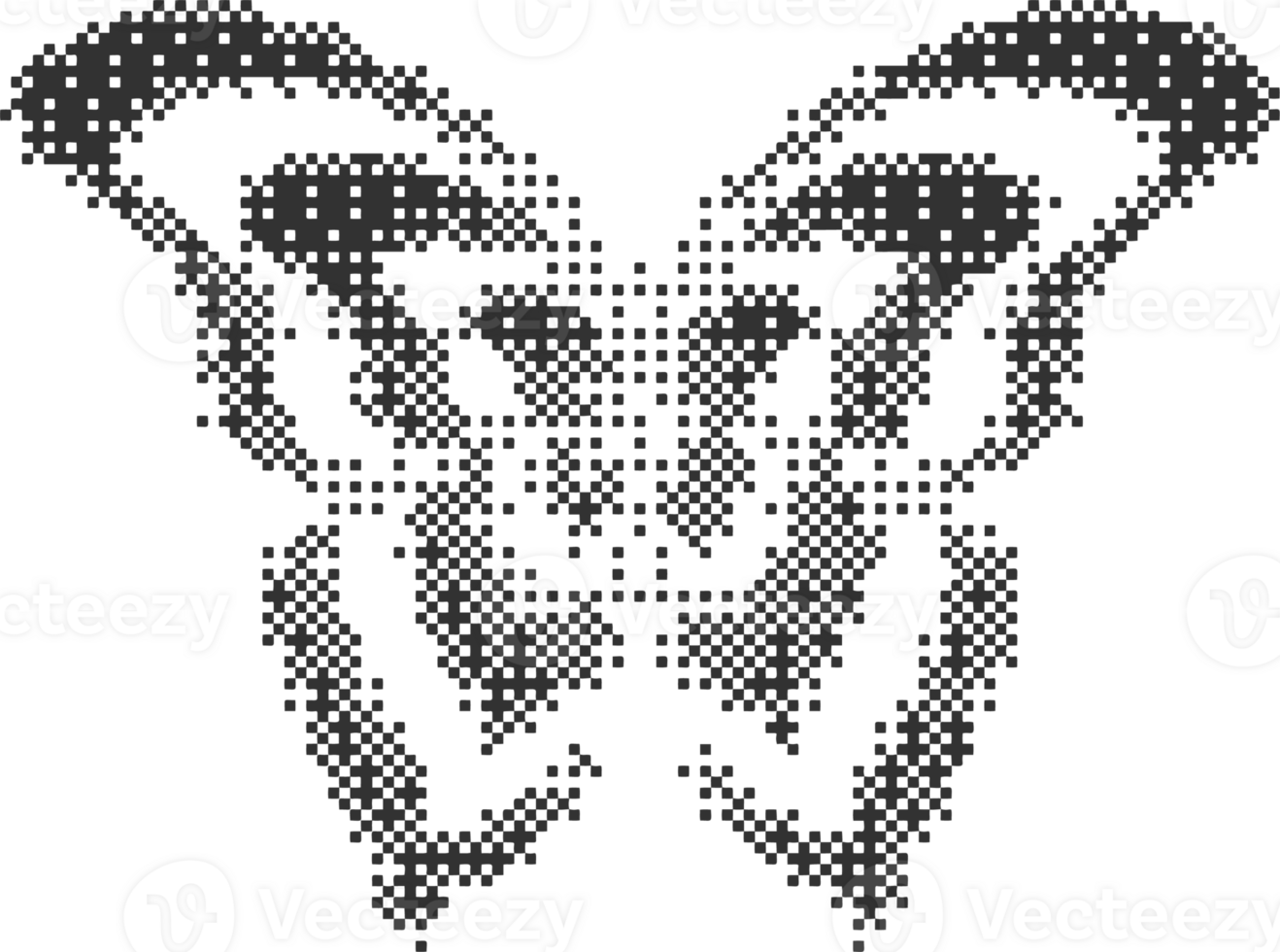 Bitmap pattern abstract butterfly shape. Halftone gradient element. Graphic abstract icon. Dither noisy grunge texture. png
