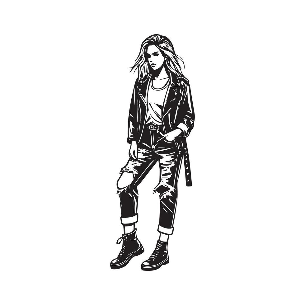 Fashion Woman Illustration Black and White Cute Girl Clipart Design vector