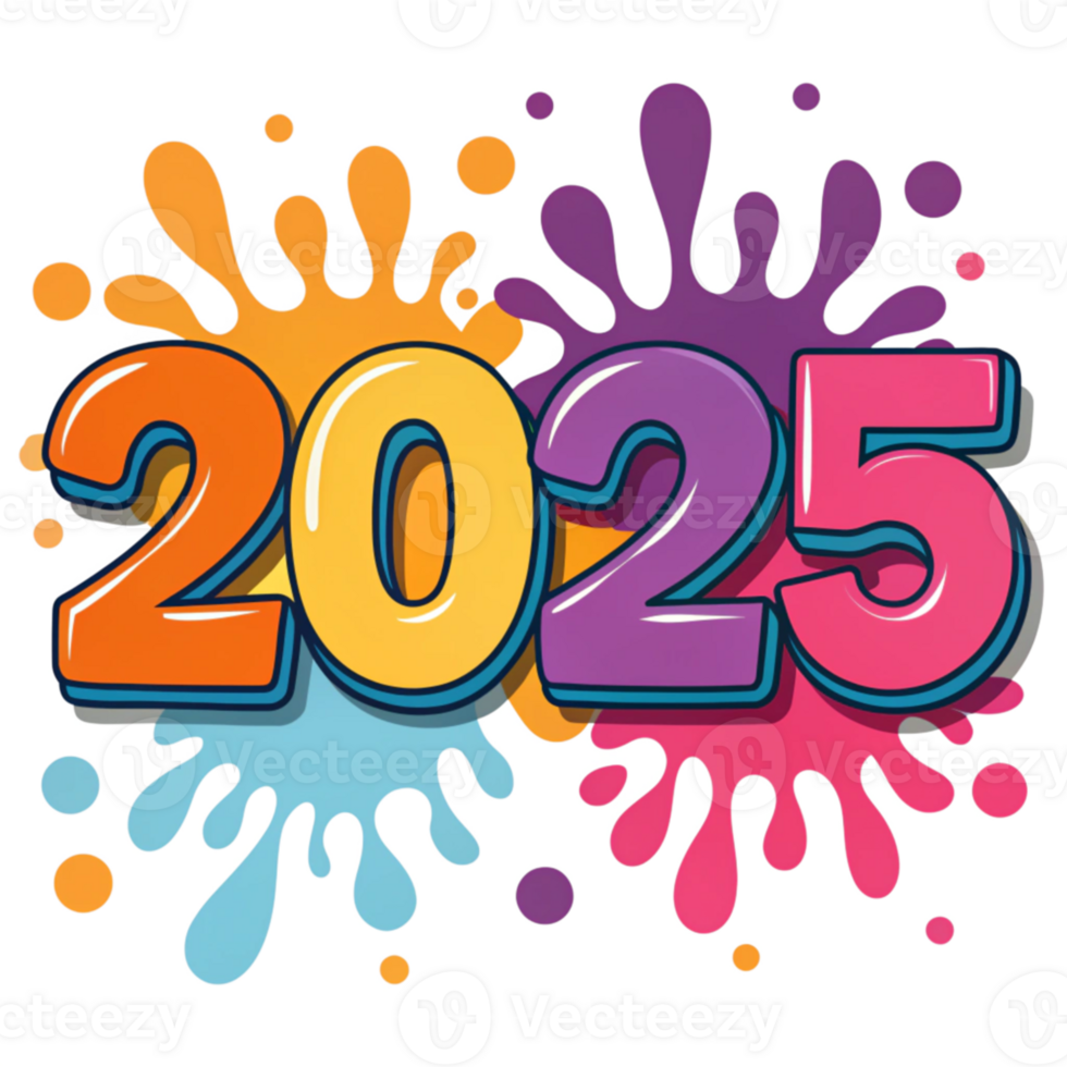 Vibrant 2025 New Year Graphic Design with Colorful Splashes 52784996 PNG