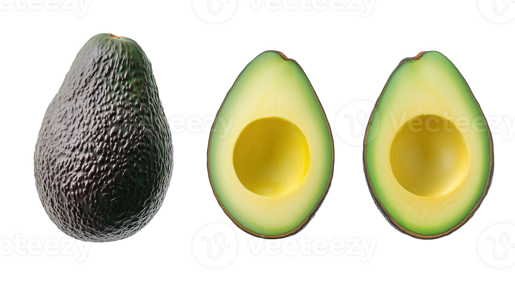 A fresh and vibrant avocado cut open, showcasing its creamy interior and smooth texture png