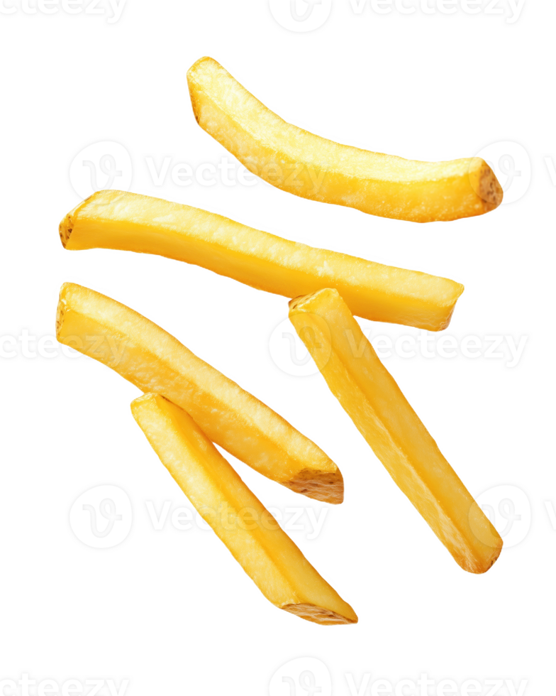 Fries joyfully soaring in the air above a png