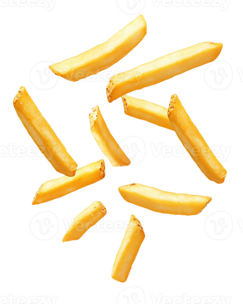 Golden French fries soaring backdrop in playful mid-air dance png