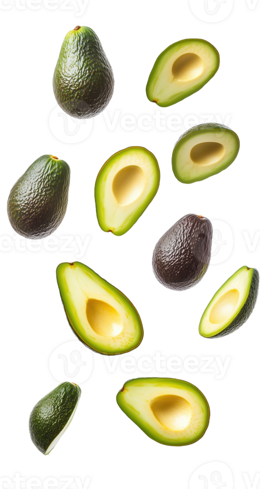 Fresh and vibrant avocados scattered artistically crisp surface png