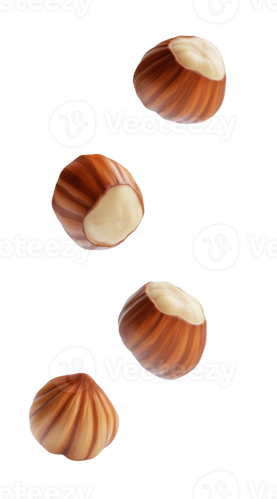 Floating hazelnuts captured in a whimsical display backdrop png