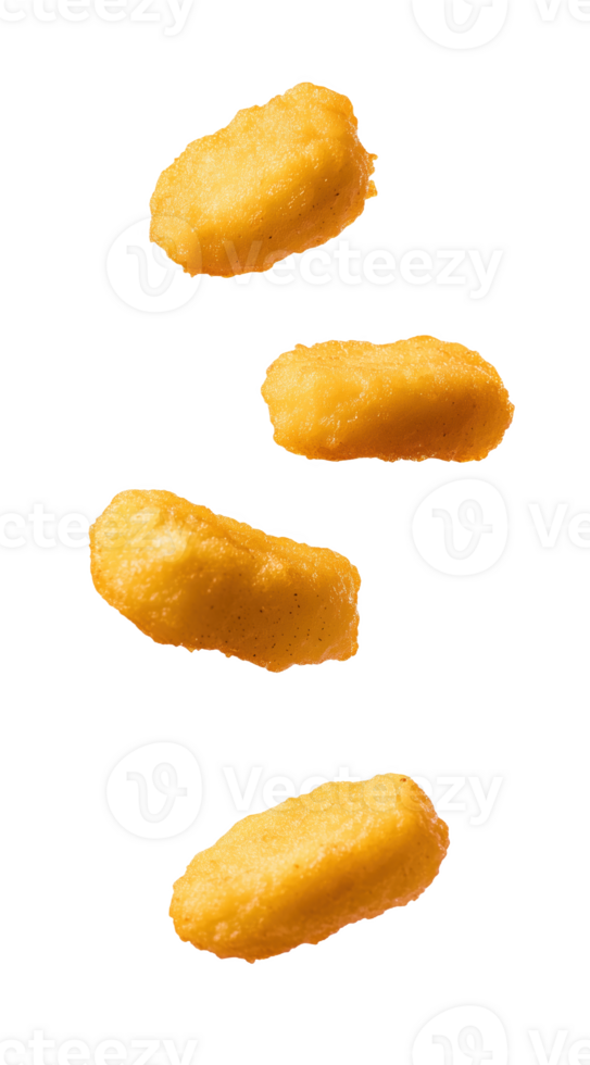Floating chicken nuggets pure, showcasing their deliciousness png