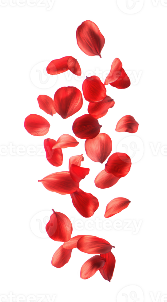 Delicate red petals gracefully falling serene in soft light png
