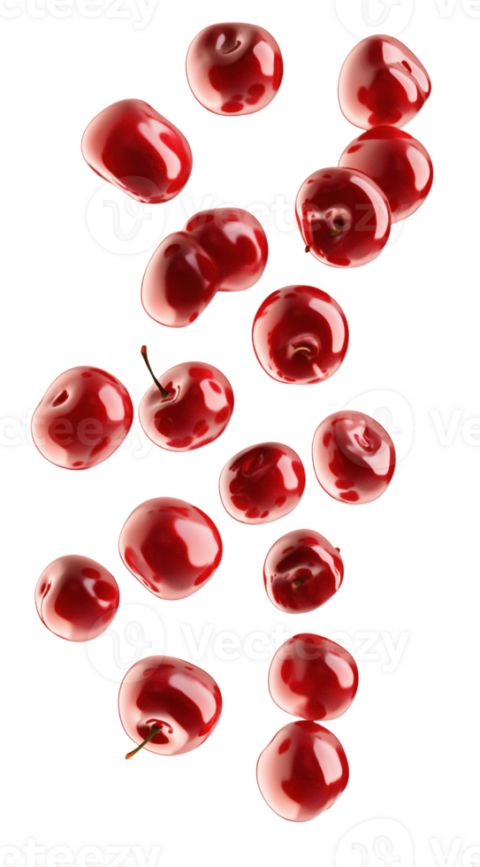 Delicious red cherries falling gracefully png