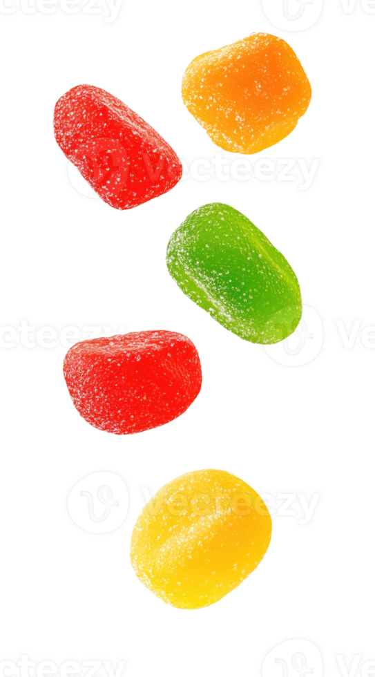 Colorful gummy candies floating joyfully pure png