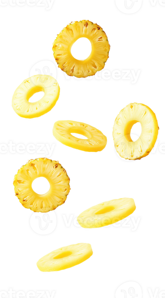 Falling pineapple rings dance gracefully pristine png