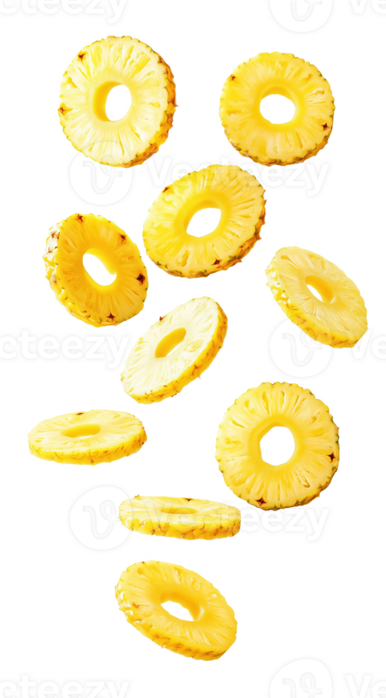 Falling pineapple rings creating a vibrant cascade backdrop png