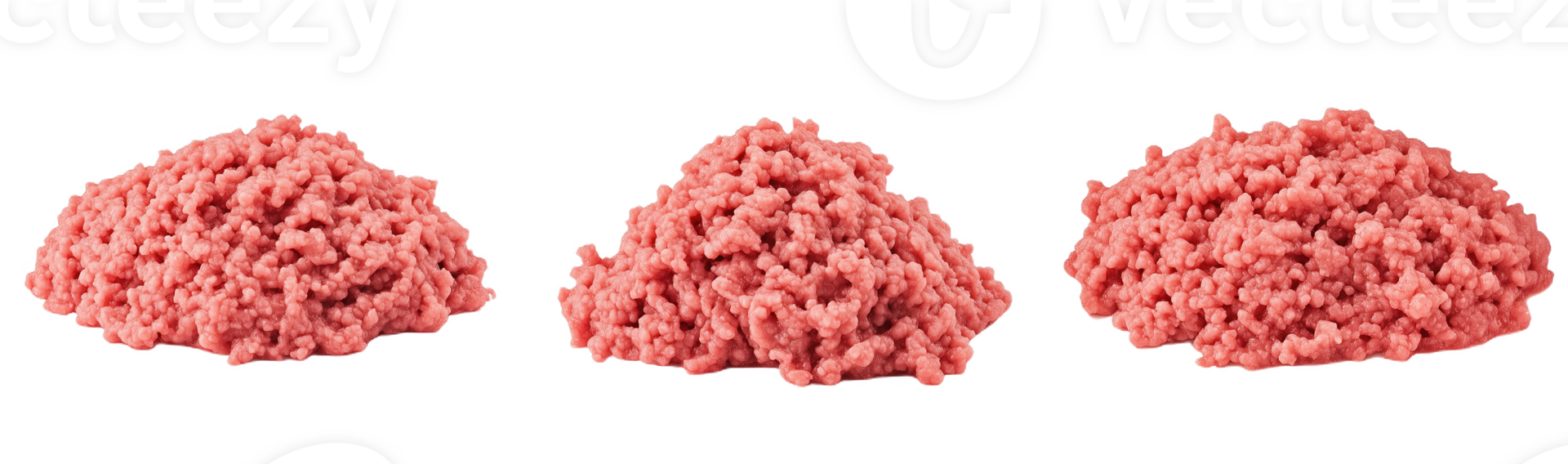 Various sizes of fresh ground beef piles displayed for culinary preparatind choice png