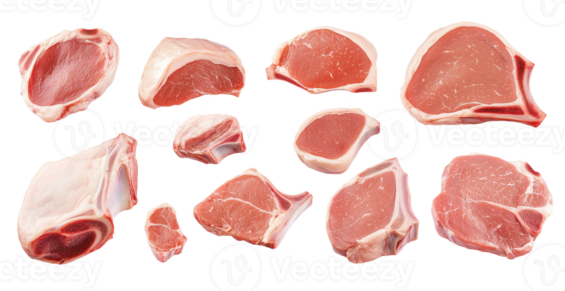 Artfully arranged raw meat cuts showcasing culinary potential in a kitchen png