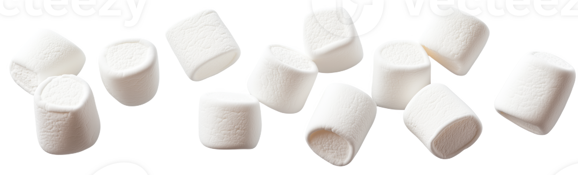 Delightful fluffy marshmallows scattered artistically png