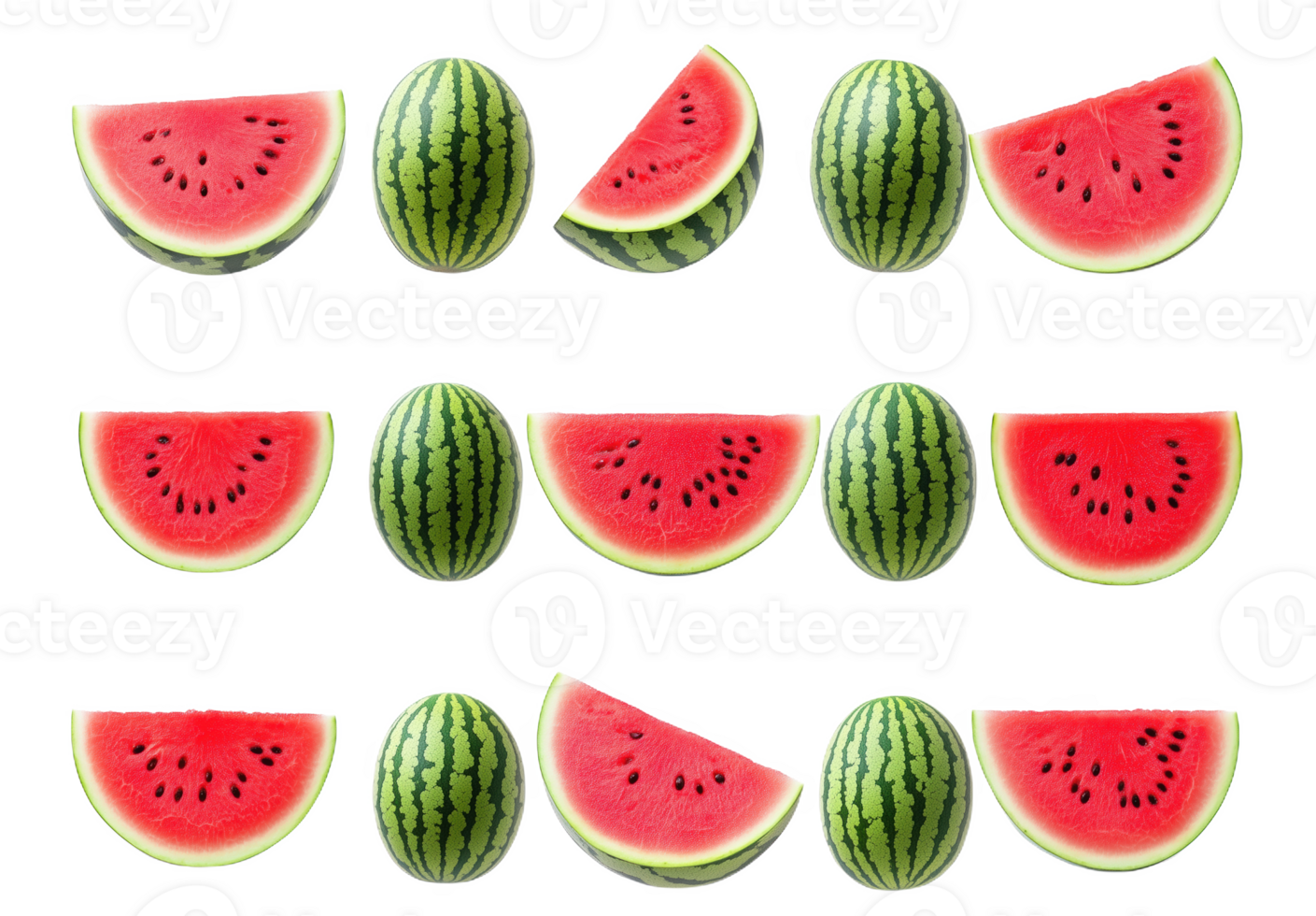 Vibrant watermel slices and whole fruit arranged aesthetically png