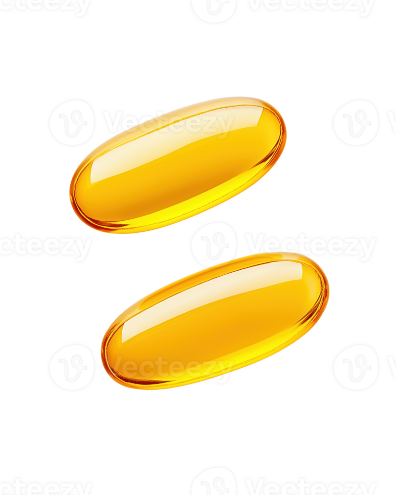 Golden fish oil softgels resting softly pristine png