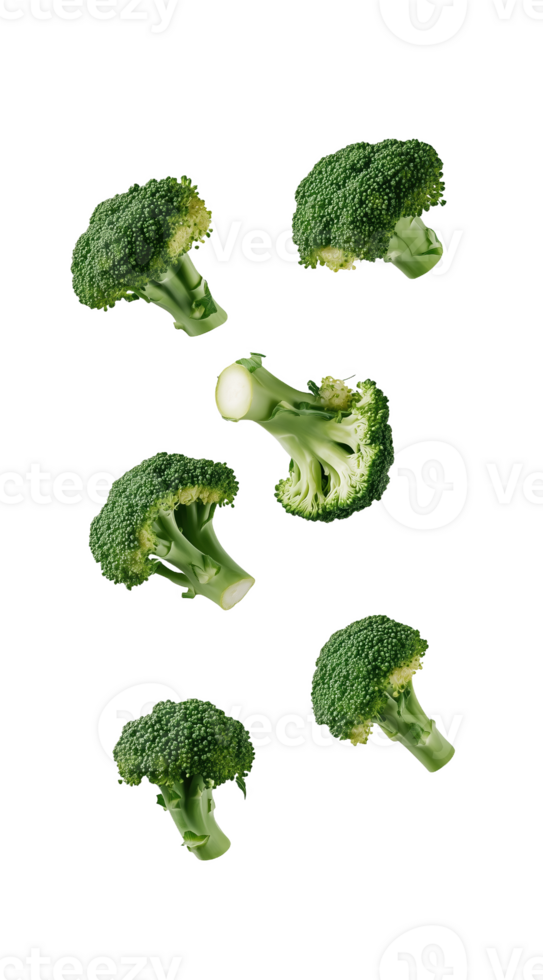 Broccoli suspended in mid-air backdrop, showcasing natural beauty png
