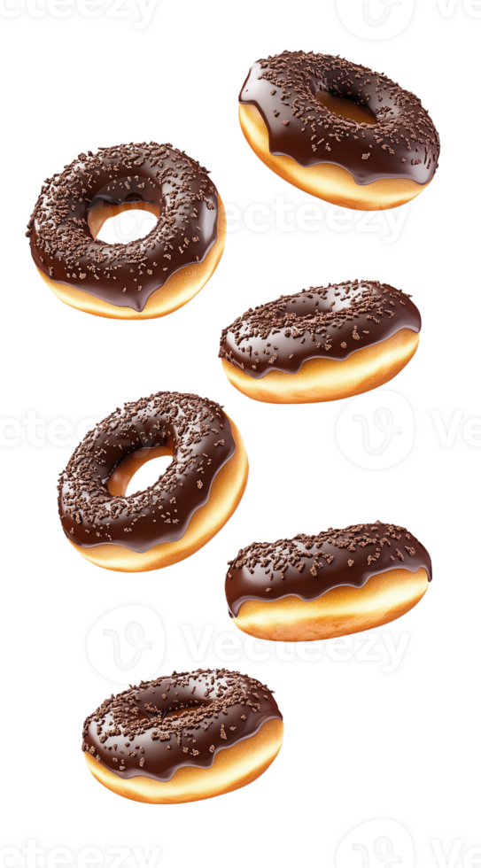 Delightful doughnuts floating gracefully in the air bright png