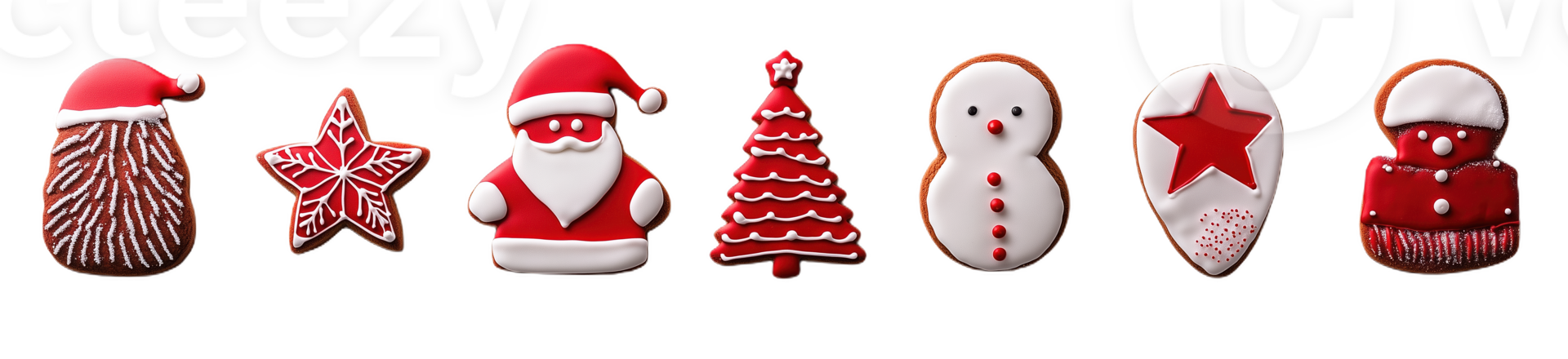 Delicious Christmas gingerbread cookies shaped like festive characters and decoratis png