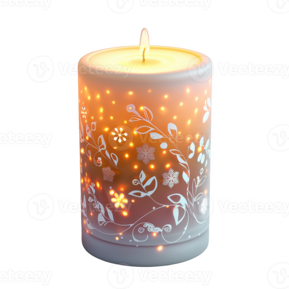 Stylish Christmas candle icon with decorative floral patterns in soft glow png
