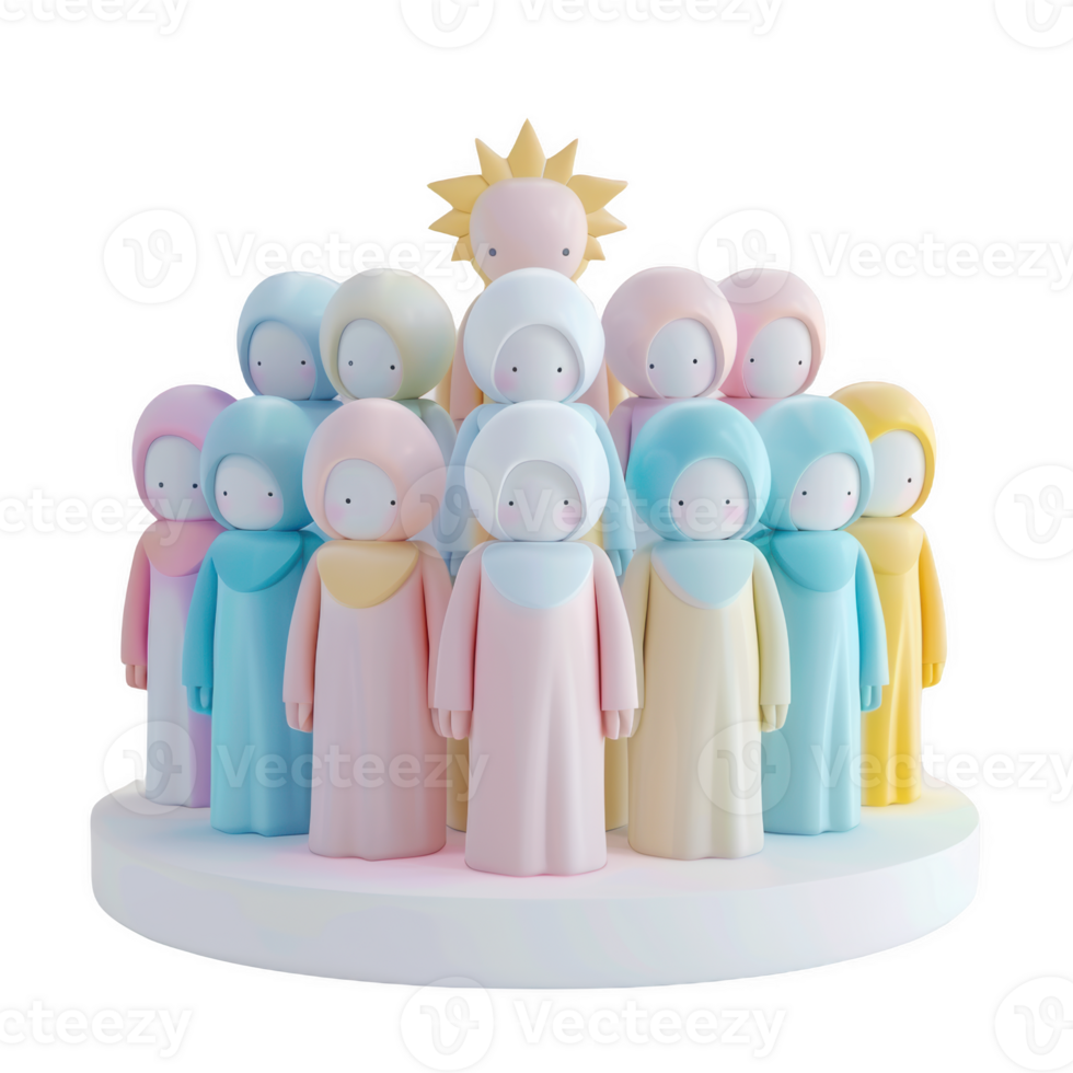 Colorful Christmas choir figurines standing together on a circular base in festive attire png