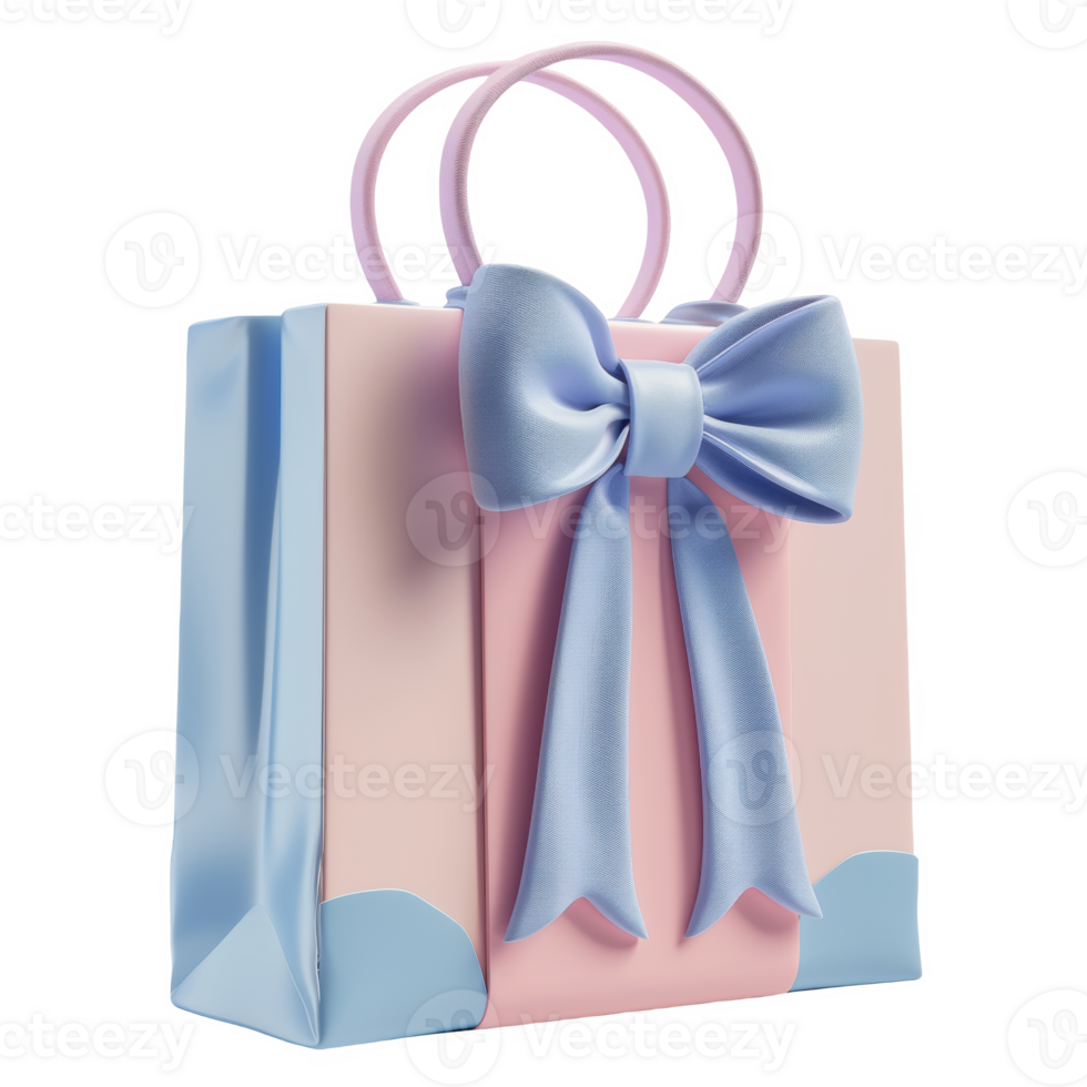 Cute standing Christmas gift bag icon with gentle colors and a bow, perfect for holidays png