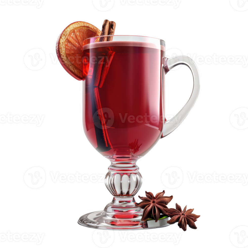 Christmas mulled wine glass with spices and citrus slice during festive season png