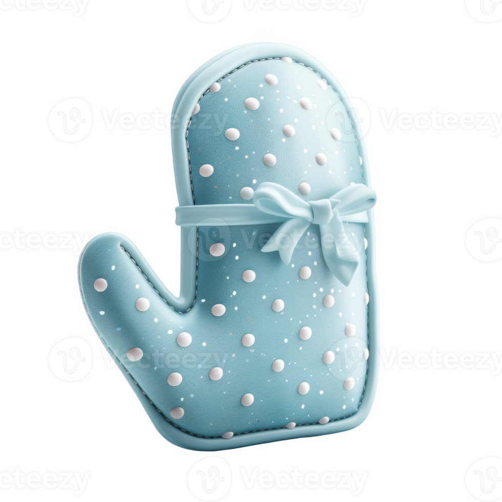 Festive blue Christmas oven mitt with polka dots and bow for holiday baking png