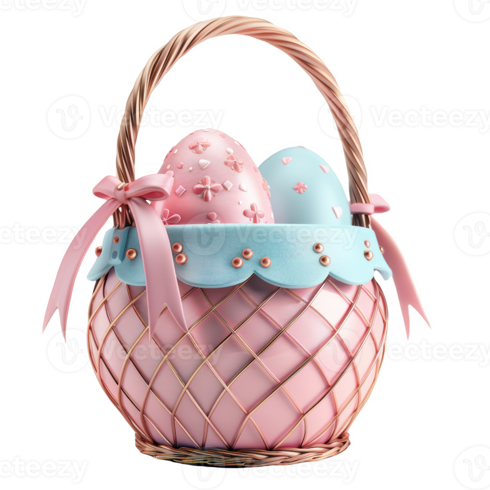 Delightful pastel Easter basket with decorative eggs ready for spring celebrations png