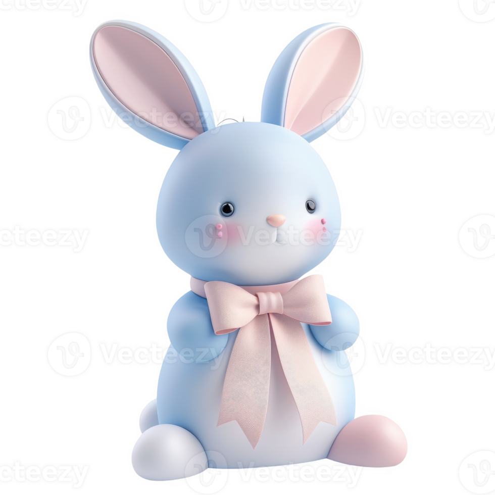 Frosted Easter ribbon icon of a blue bunny with a pink bow for festive spring decor png