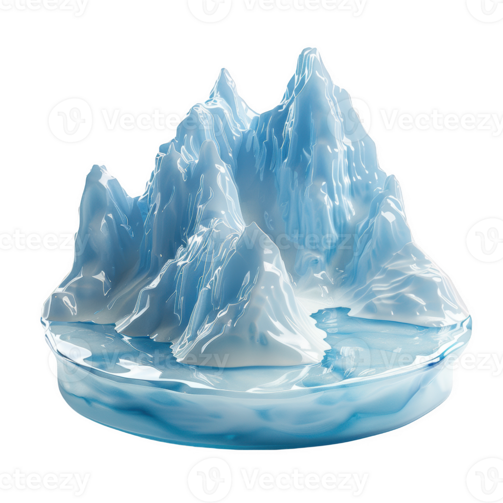 Frosted icon of a frozen lake with detailed ice mountains and smooth water png
