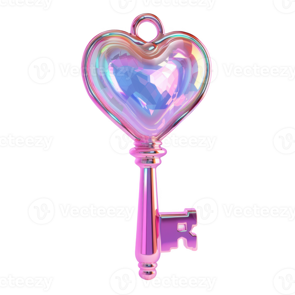 Heart-shaped frosted key icon in vibrant colors on a bright background png