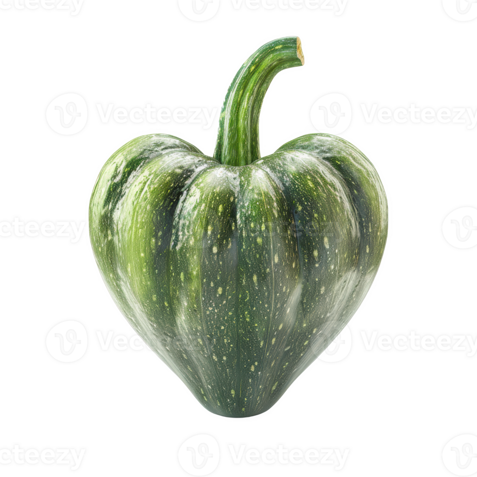 The heart-shaped zucchini showcases its distinctive green striped pattern and rounded base png