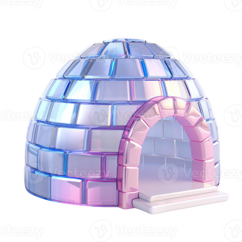 Frosted glass igloo icon with arch doorway featuring pastel colors and elegant design png